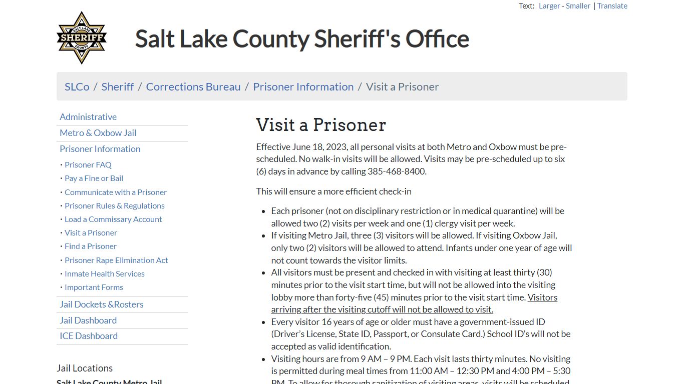 Visit a Prisoner - Sheriff | SLCo - Salt Lake County