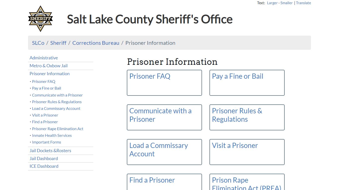 Prisoner Information - Sheriff | SLCo - Salt Lake County